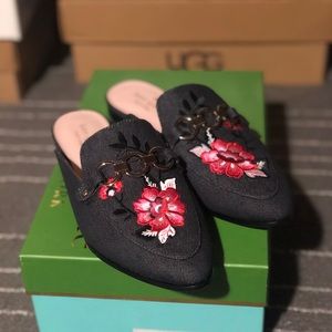 New Kate Spade Denim Floral Mules